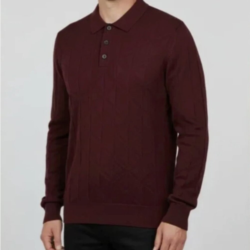 Karl Lagerfeld Men Polo Sweater Long Sleeve Burgundy Size M